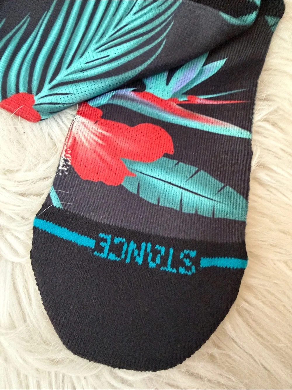 🌺 Stance Kid’s Black Crew Socks w/ Red Floral & Teal Palm Print WADE COLLECTION